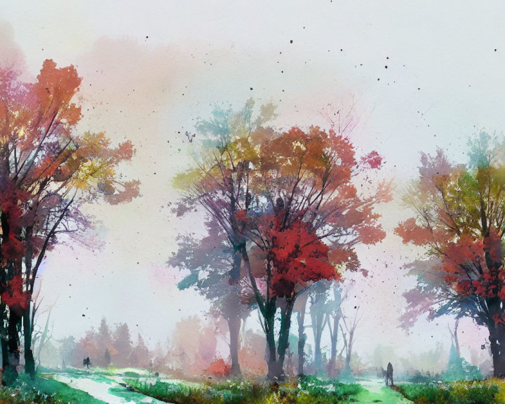 Colorful Watercolor Painting of Autumn Foliage