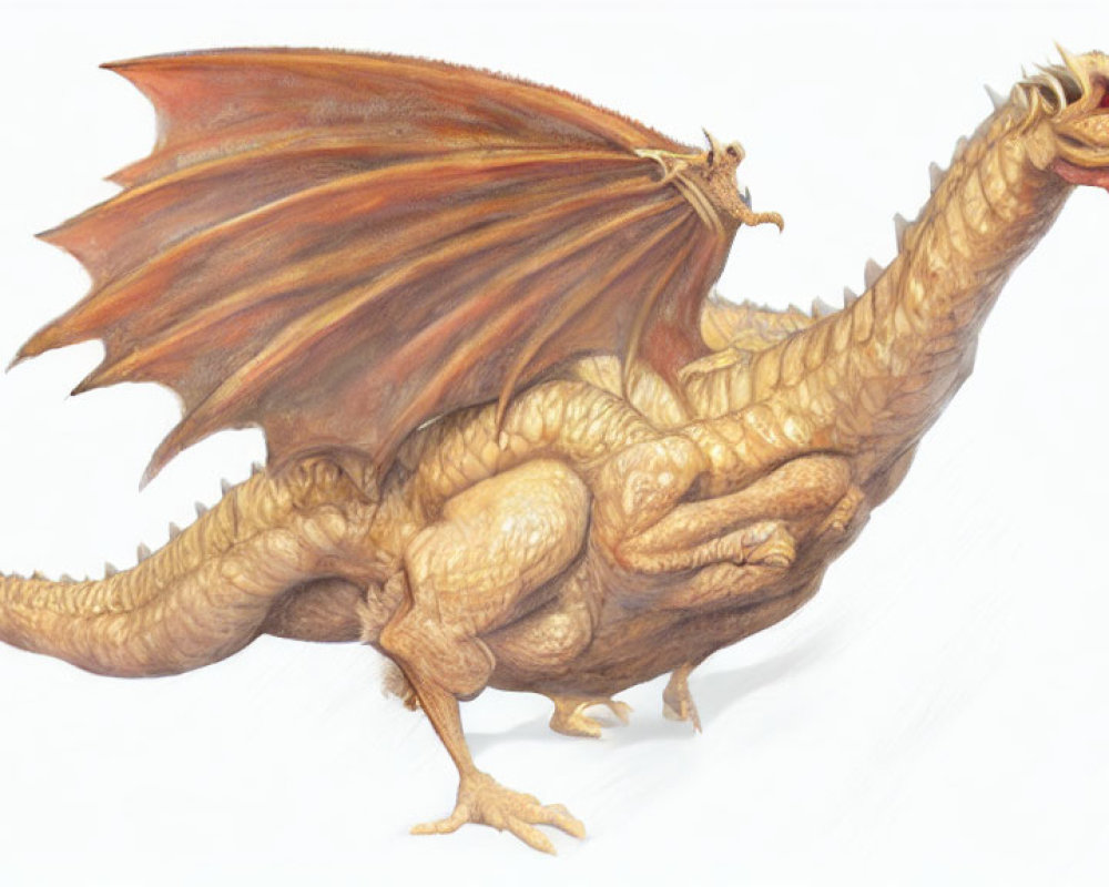 Detailed Two-Headed Dragon Illustration with Expansive Wings