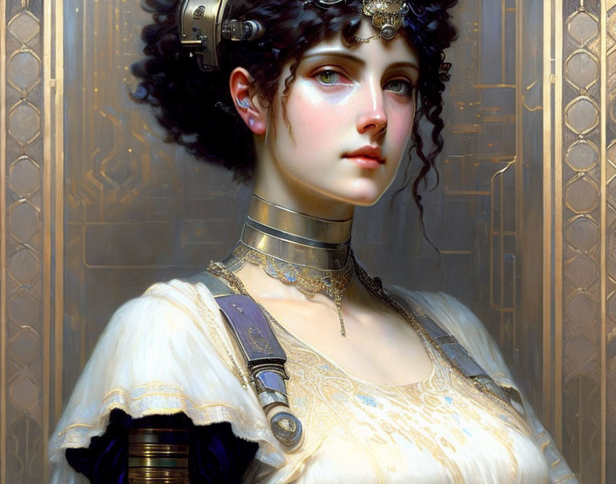 Portrait of Woman in Steampunk-Inspired Victorian Futuristic Fashion