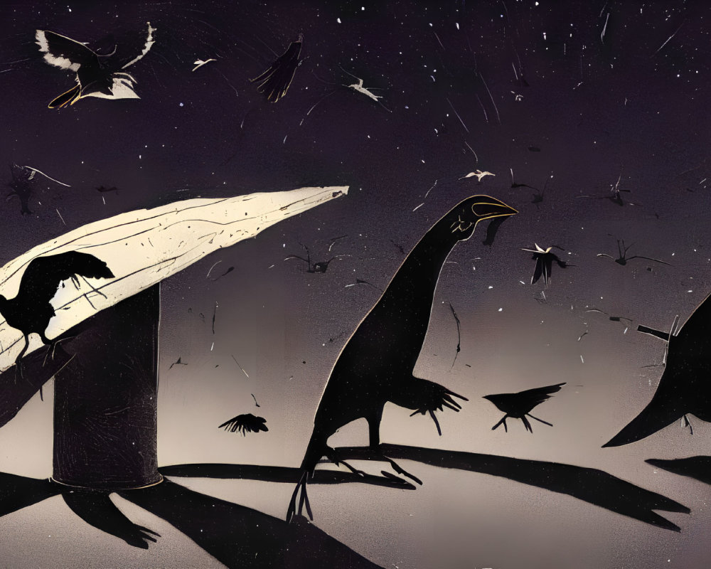 Prehistoric Pterosaurs in Night Sky Scene