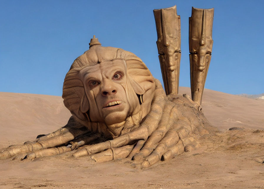 Desert Creature CGI Character with Snail-like Body on Sandy Dune
