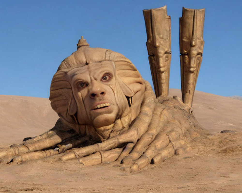Desert Creature CGI Character with Snail-like Body on Sandy Dune