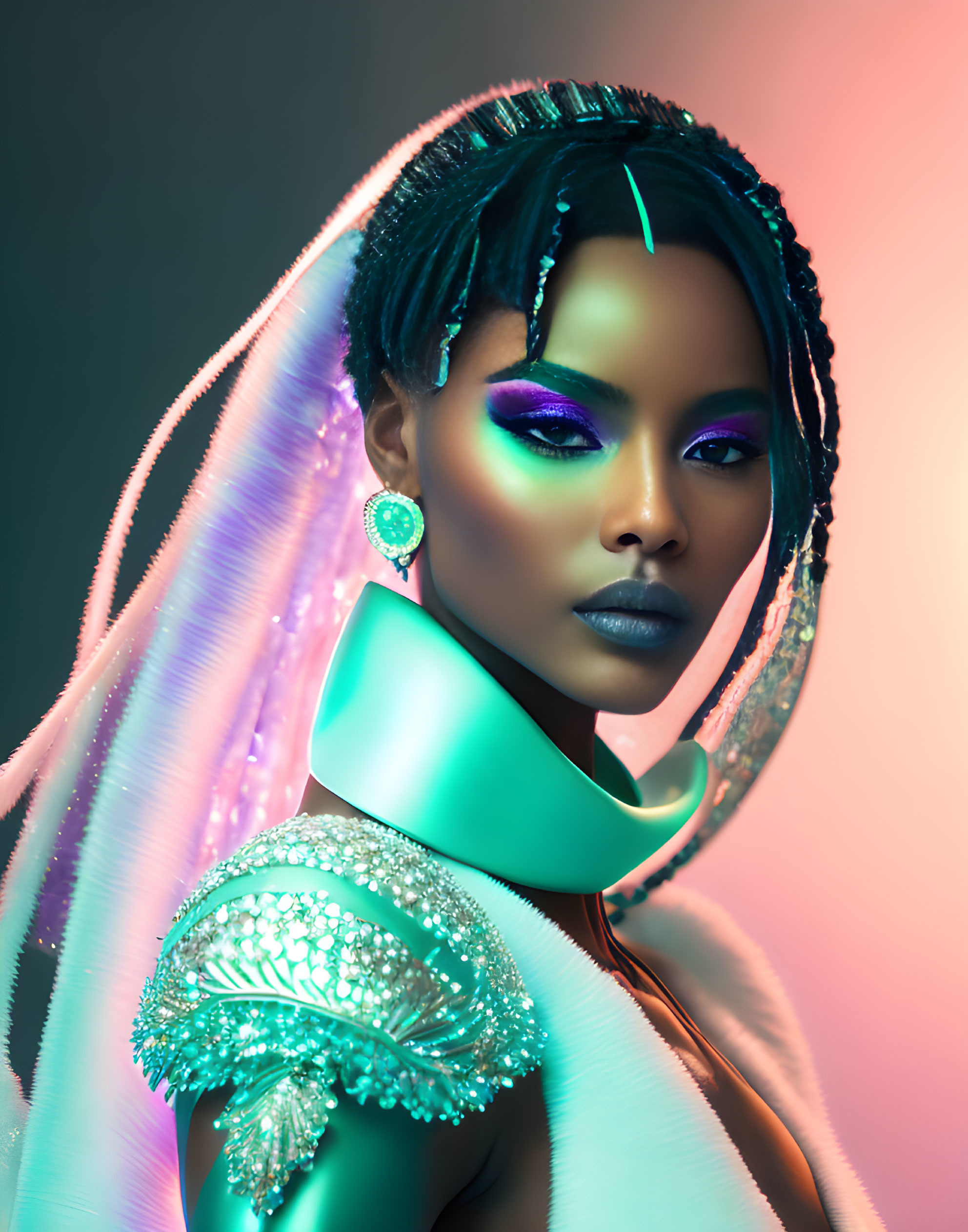 Striking Makeup and Futuristic Fashion in Neon Lighting