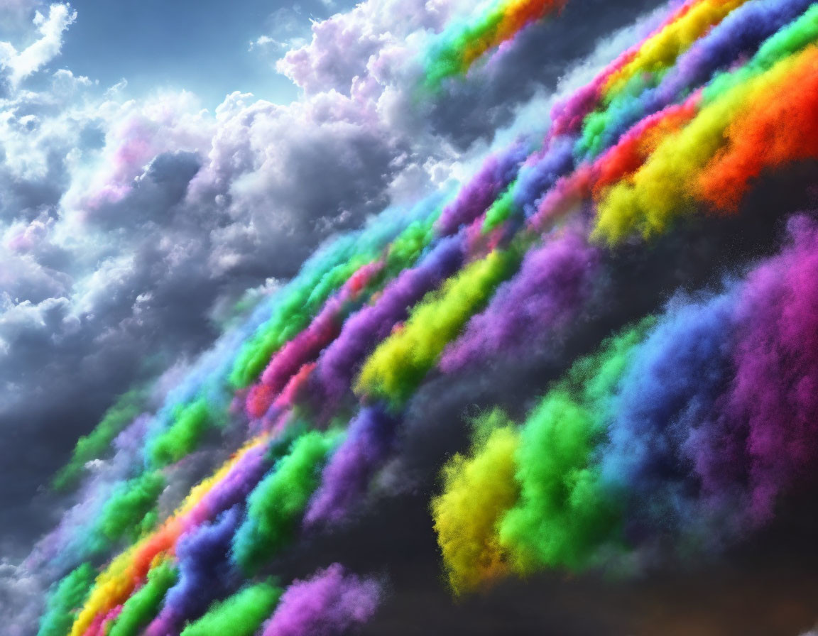 Colorful Rainbow Clouds Artwork Against Blue Sky