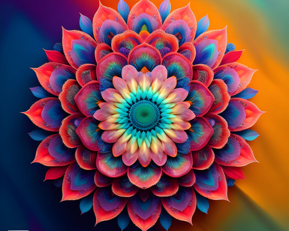 Colorful Multi-Layered Mandala Artwork with Warm and Cool Tones