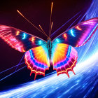 Colorful Neon Butterfly in Cosmic Background
