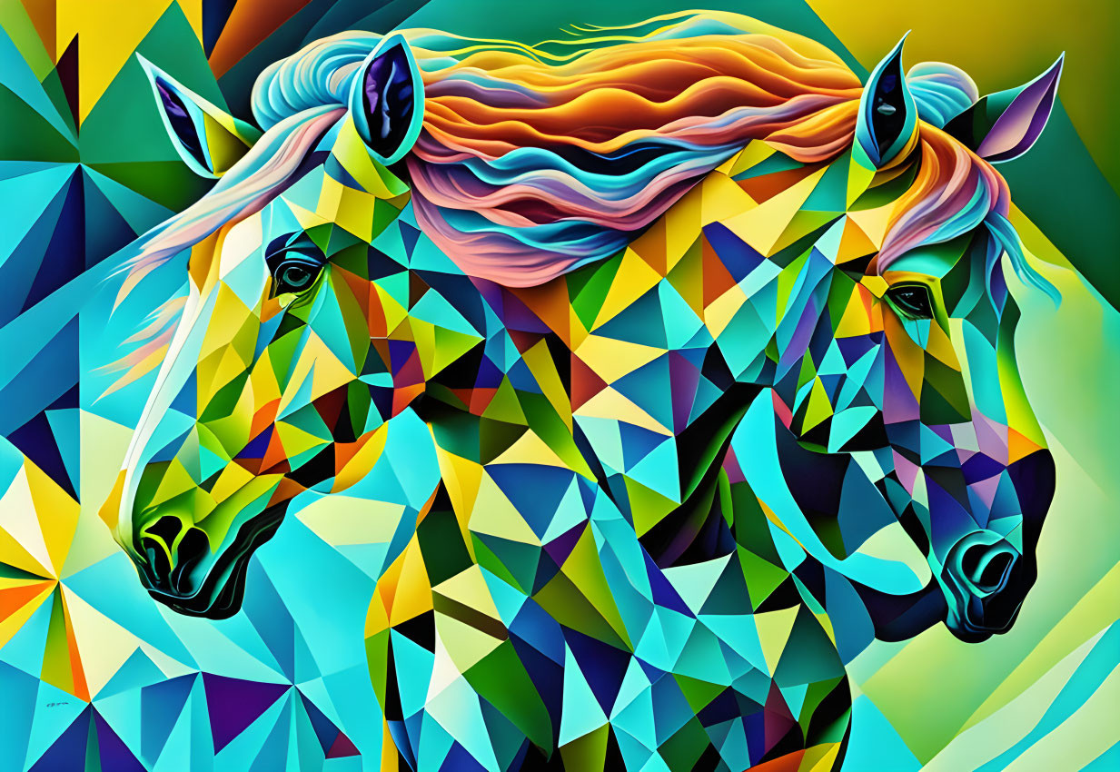 Colorful Geometric Horse Illustration with Abstract Shapes