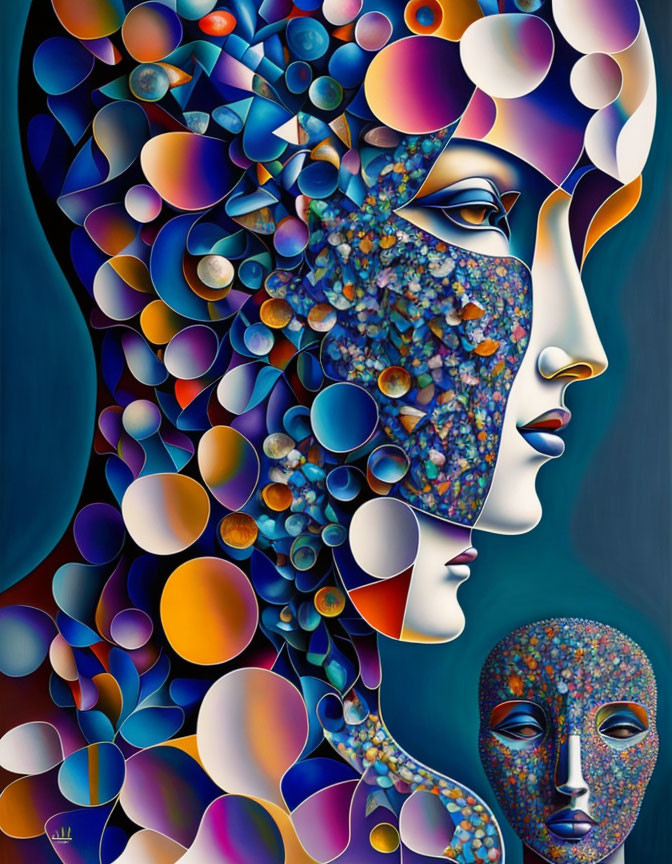 Colorful Abstract Artwork: Profile Face Made of Overlapping Circles