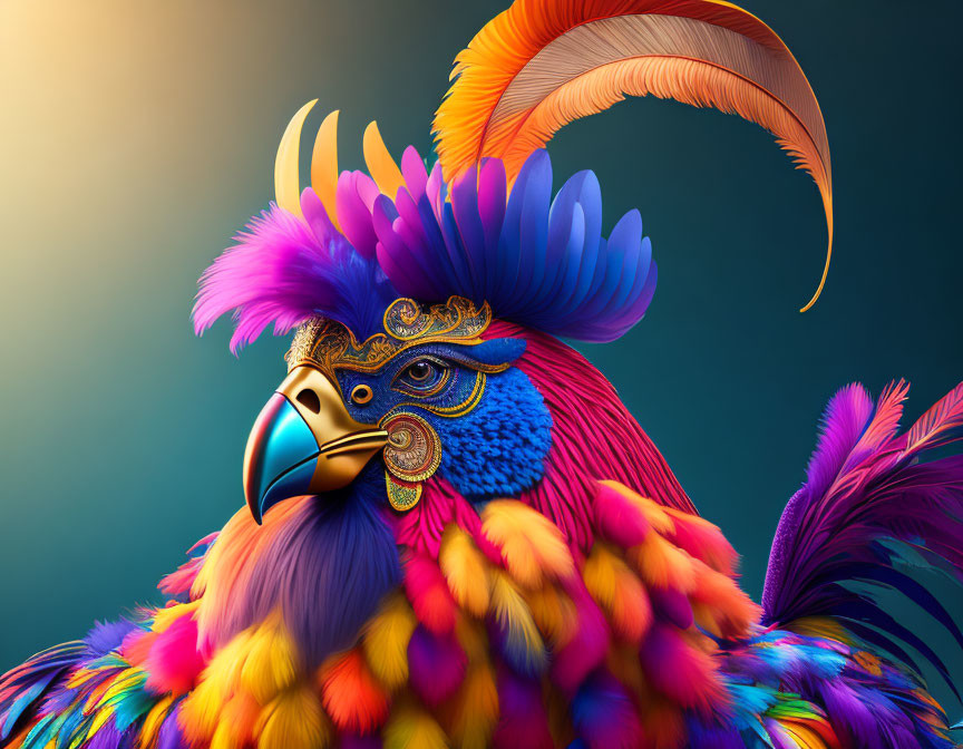 Colorful Fantastical Bird Artwork with Elaborate Feathers