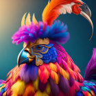 Colorful Fantastical Bird Artwork with Elaborate Feathers