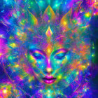 Colorful Lion Digital Art: Psychedelic Mane & Starry Background