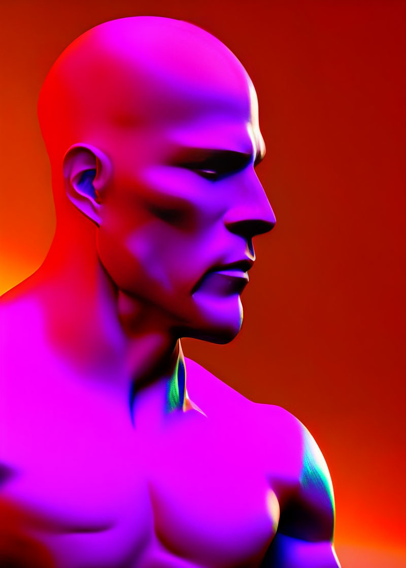 Male figure in neon red to purple lighting with featureless skin