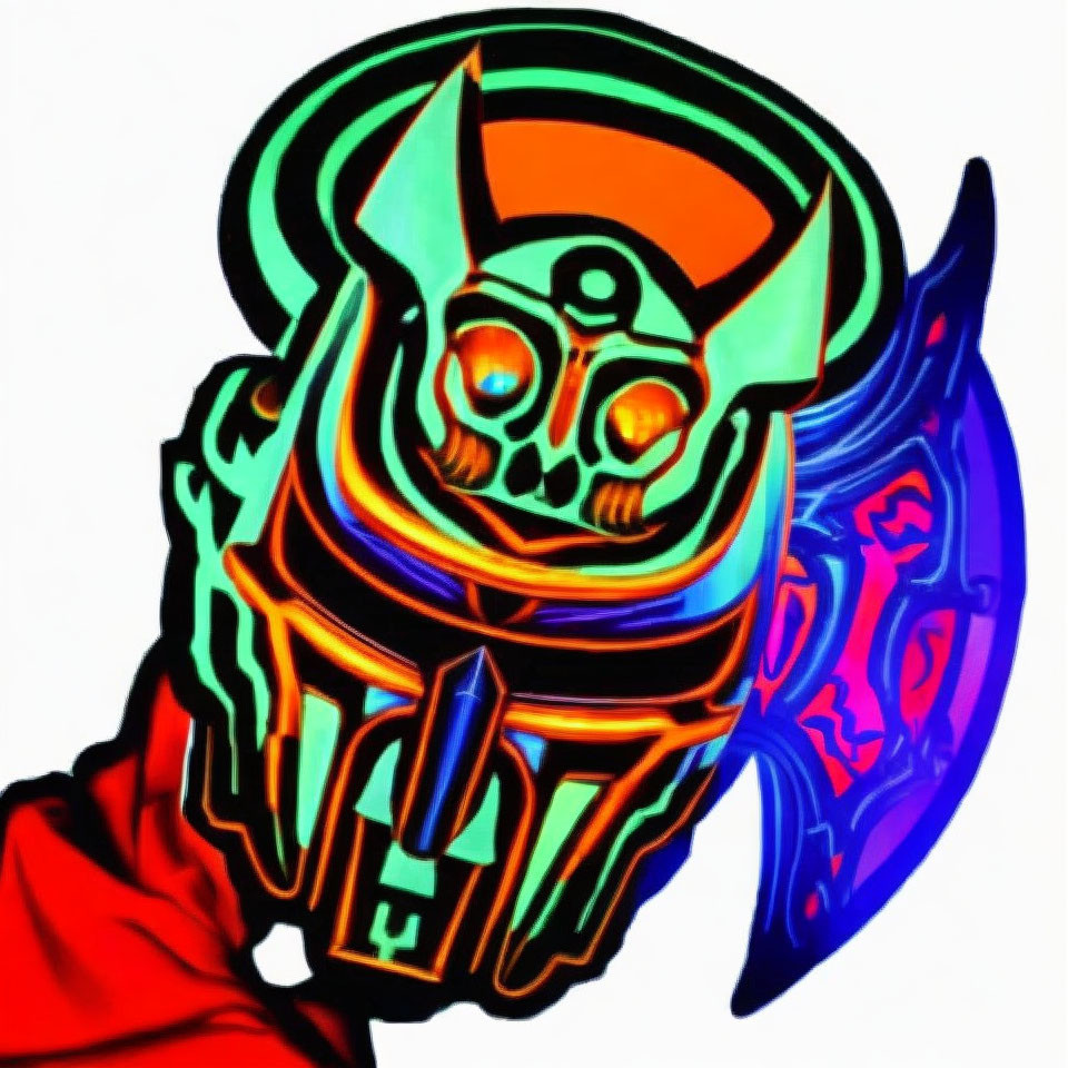 Colorful Stylized Knight Illustration with Horned Helmet & Shield