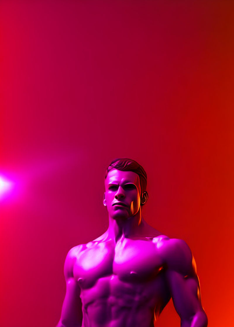 Muscular male figure in futuristic lighting.