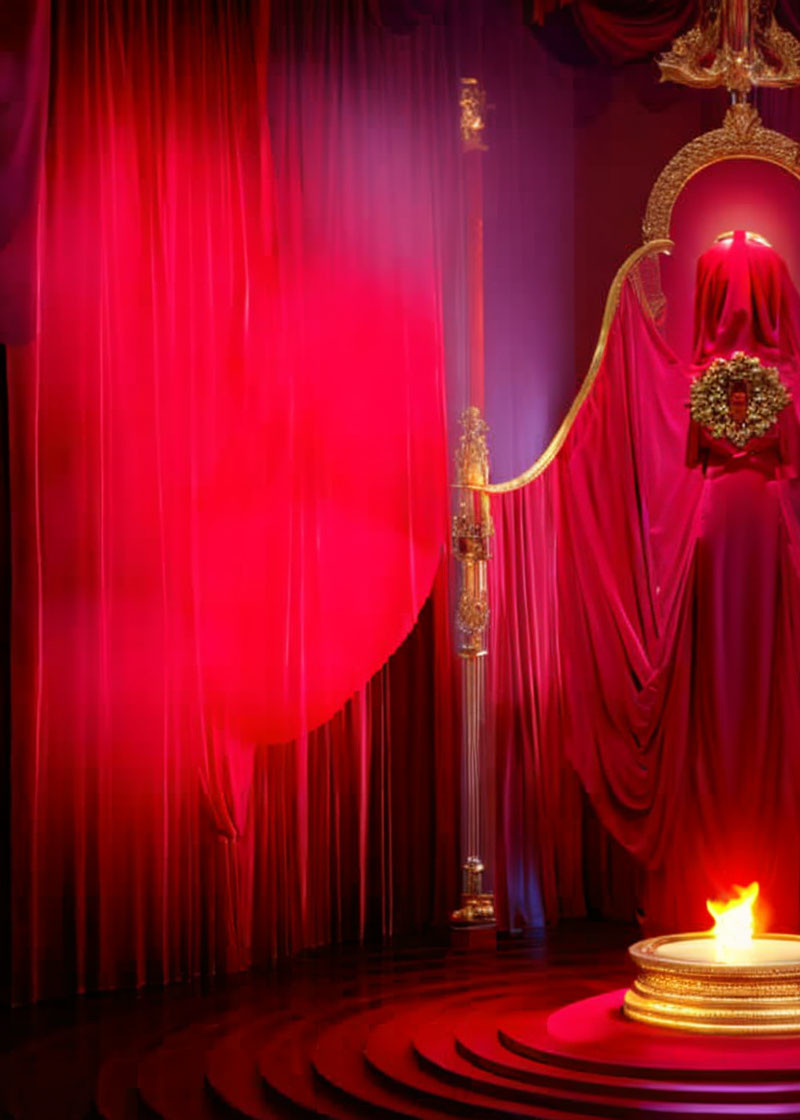 Elegant Red Velvet Curtains and Golden Accents on Stage