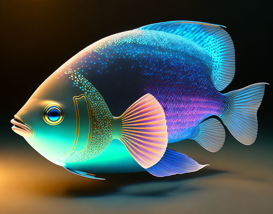 Colorful Fish Illustration with Gleaming Scales and Illuminated Fins