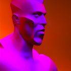 Male figure in neon red to purple lighting with featureless skin