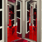 Abstract Modern Space with Red & White Theme and Reflective Surfaces