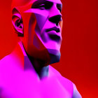 Purple-skinned bald humanoid 3D rendering on red background