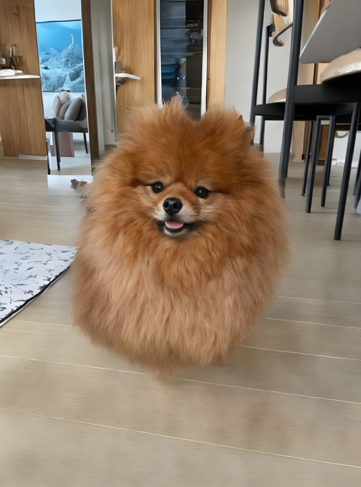 Golden-brown Fluffy Pomeranian Dog Sitting Indoors