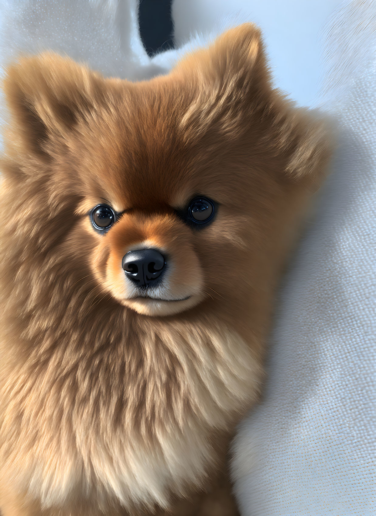 Fluffy Pomeranian Dog with Sable Coat and Dark Eyes Portrait