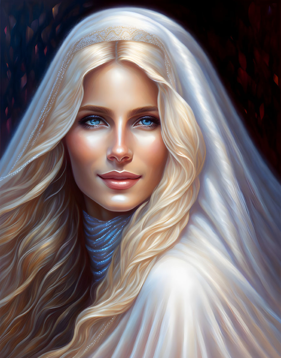 Blonde woman with white veil in digital painting