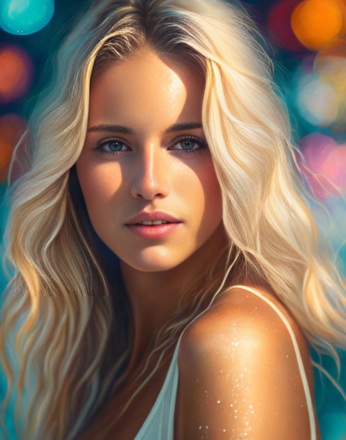 Blonde Woman with Wavy Hair and Brown Eyes in Digital Portrait