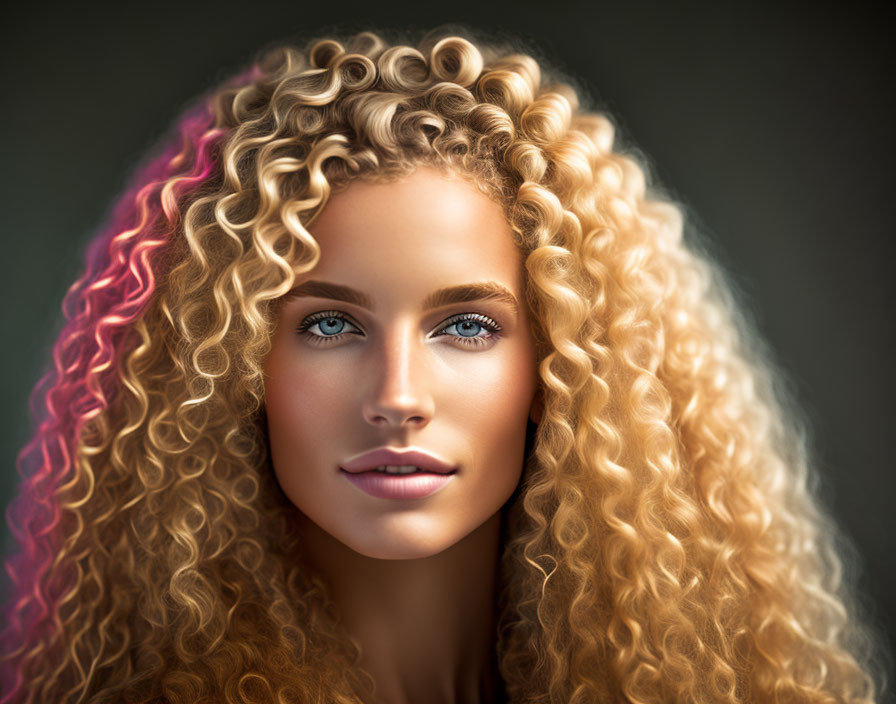 Blonde Curly-Haired Woman Portrait on Muted Background