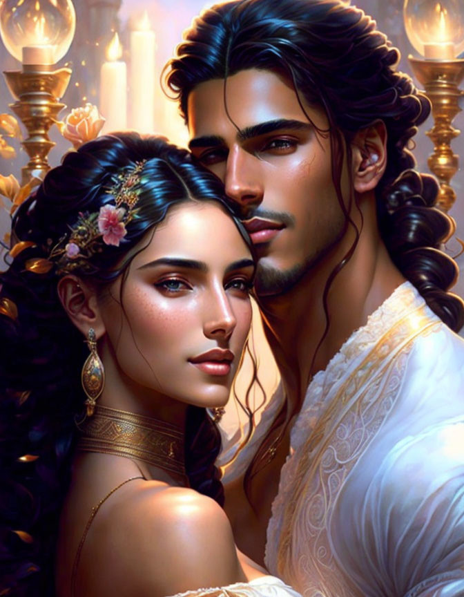 Fantasy couple digital artwork with regal, romantic aura