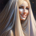 Blonde woman in white veil with blue eyes illustration