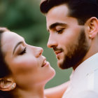 Romantic couple in close-up with soft focus background and warm lighting