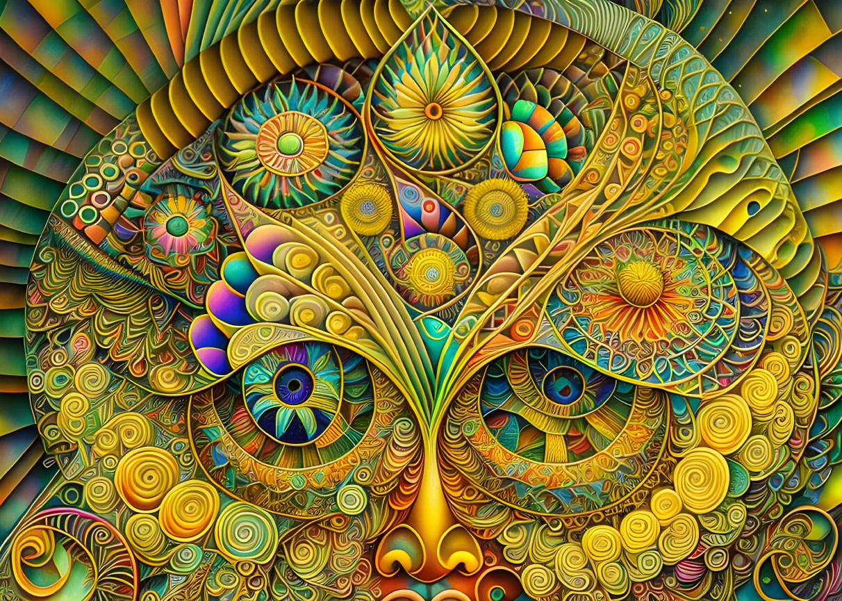 Colorful Psychedelic Artwork with Swirling Patterns and Eyes