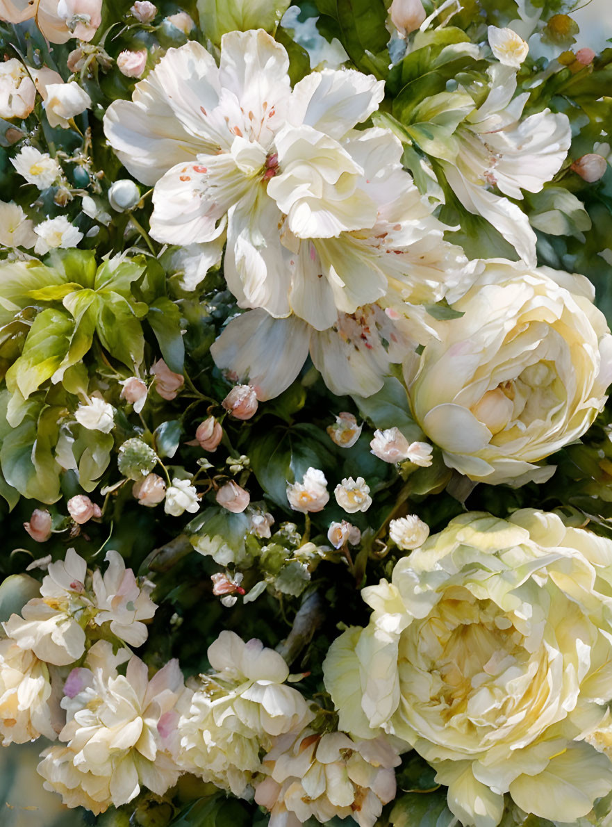 Creamy White and Pink Flower Bouquet with Greenery