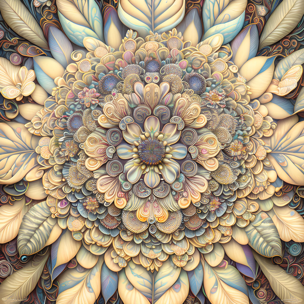 Detailed Fractal Image: Symmetrical Floral and Butterfly Patterns