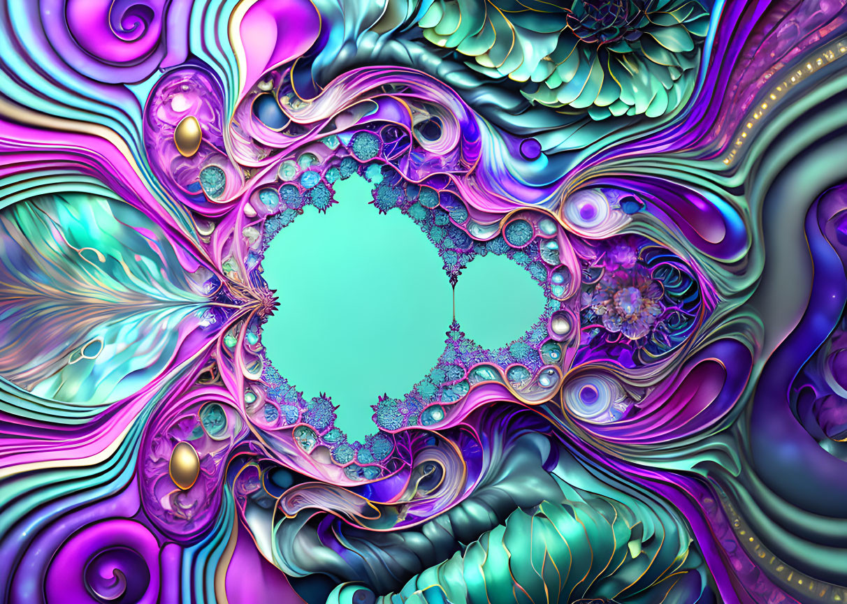 Colorful Fractal Image with Swirling Blue, Purple, and Turquoise Patterns