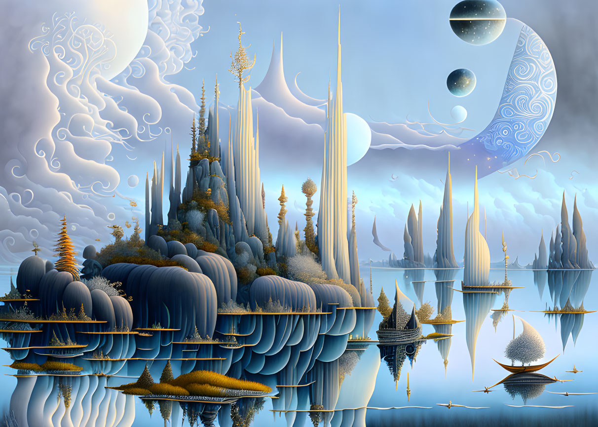 Intricate Towers and Cosmic Elements in Surreal Landscape