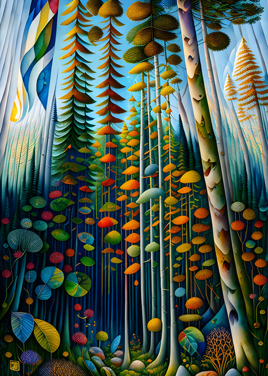 Colorful Stylized Forest with Exaggerated Shapes