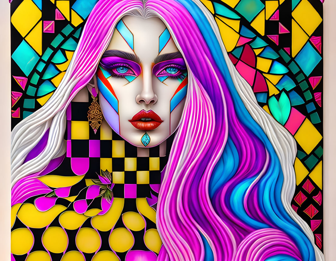 Colorful Portrait of Woman with Geometric Background