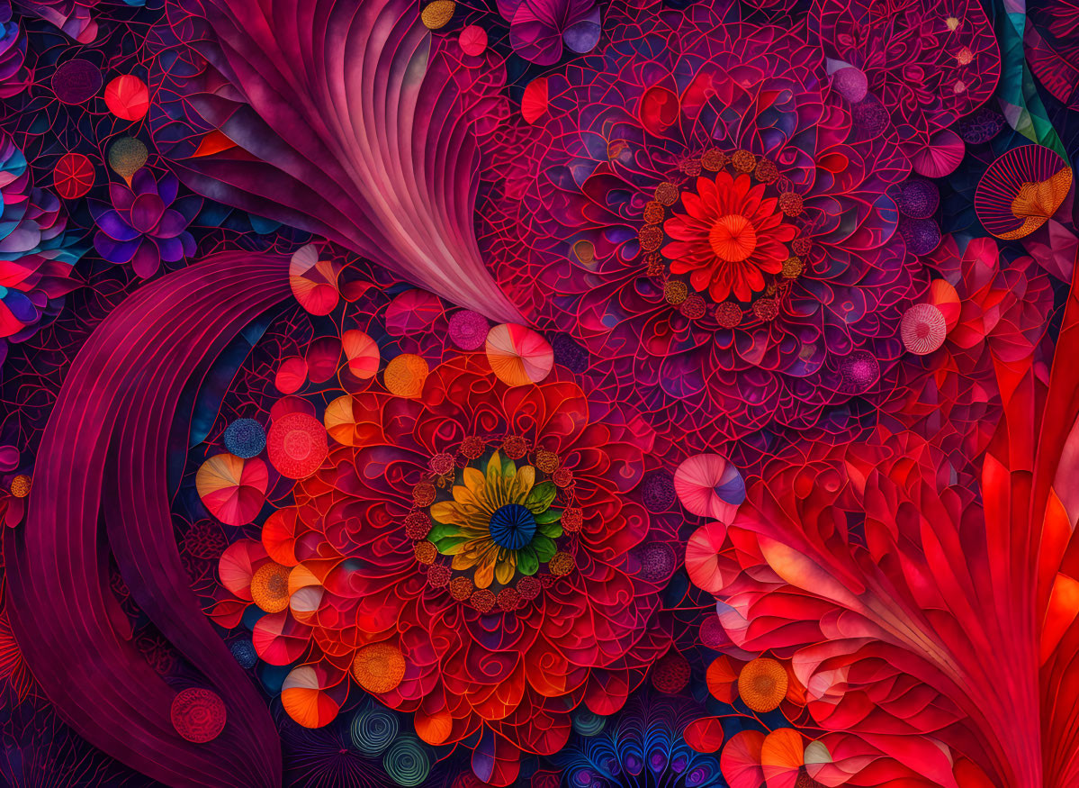 Colorful Floral and Abstract Digital Artwork with Textured Appearance