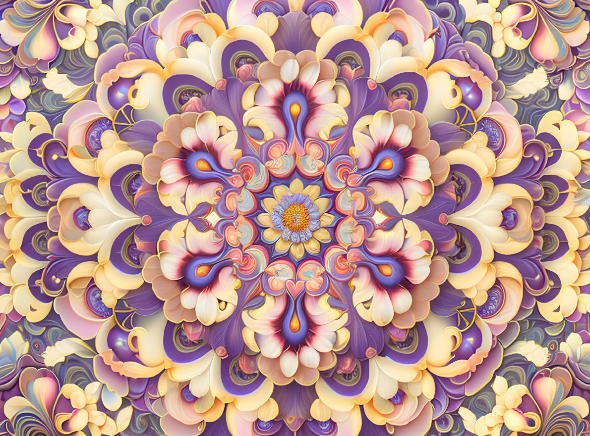 Symmetrical Floral Fractal Image in Pastel Colors