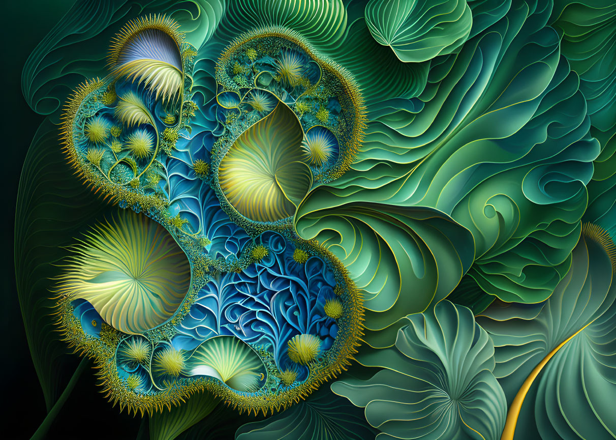 Intricate Emerald Green and Blue Fractal Design