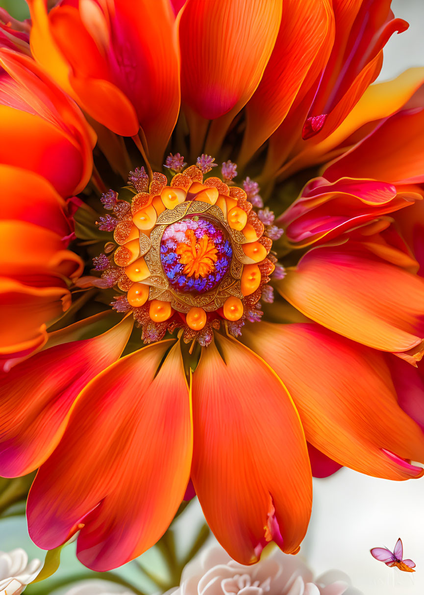 Orange Petal Jewelry with Blue Gem and Golden Detail