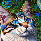 Colorful Cat Illustration with Mosaic Background