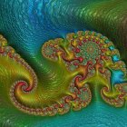 Colorful underwater scene with stylized eel, coral, fish, and bubbles