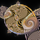 Intricate Fractal Design: Swirling Golden and White Patterns on Dark Background