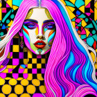 Colorful Portrait of Woman with Geometric Background