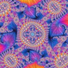 Colorful digital artwork: intricate floral pattern in purple, blue, orange, and brown