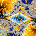 Intricate Blue, Gold, and White Fractal Spiral Floral Patterns