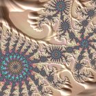 Intricate surreal fractal art with celestial and aquatic motifs in blue, gold, and brown.