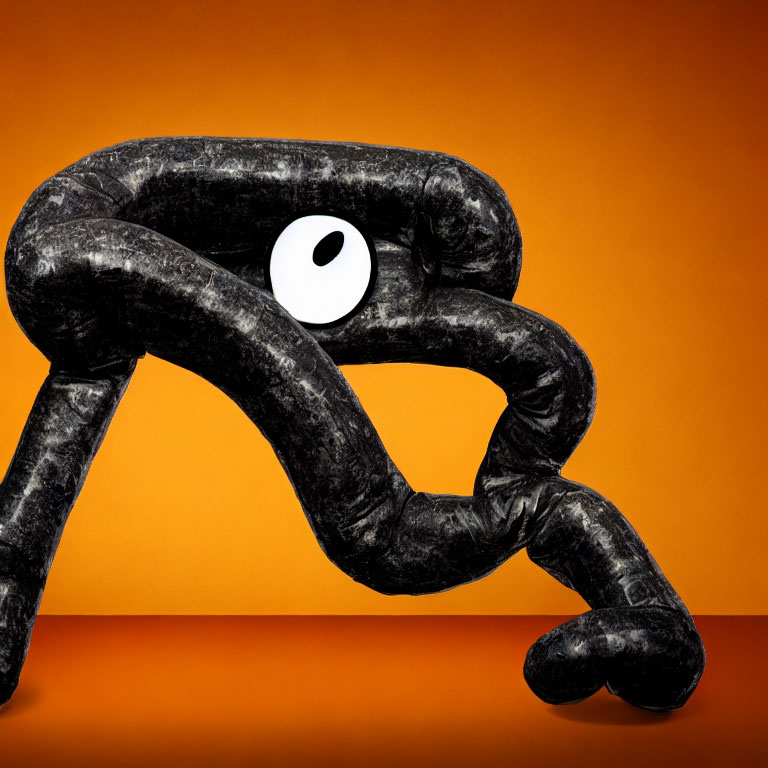 Anthropomorphic Black Tube with White Eye on Orange Background